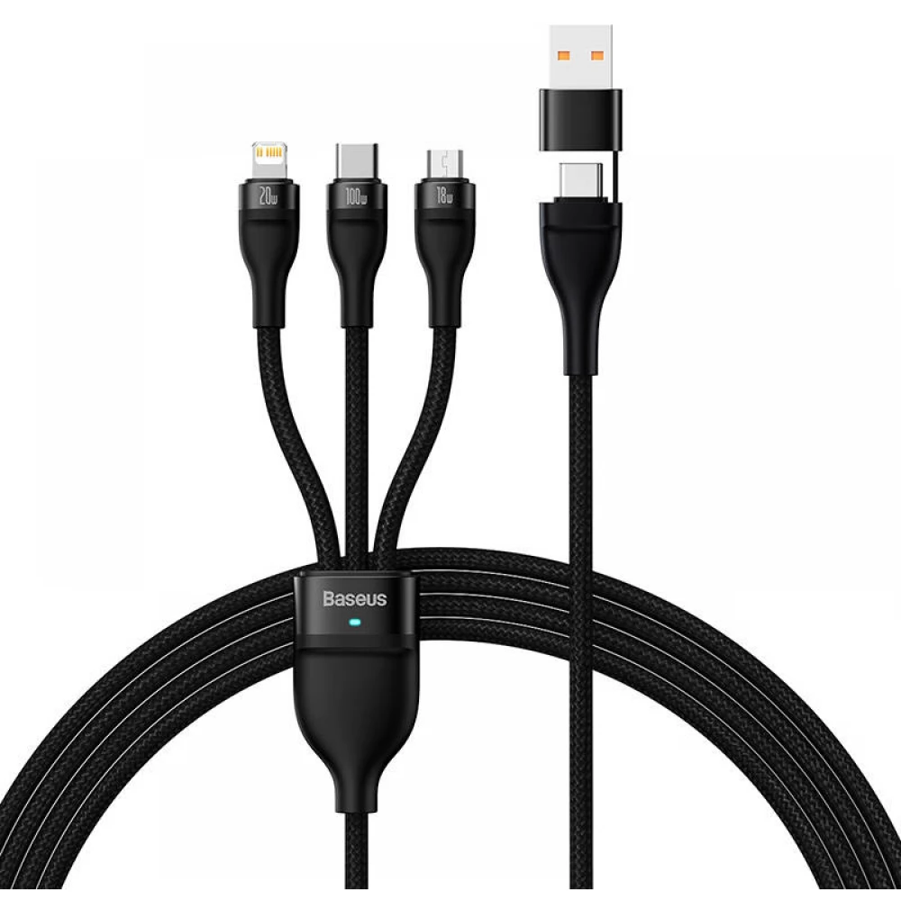 BASEUS USB Lightning + Micro USB + USB Type C Átalakító Fekete 1.2m CASS030101