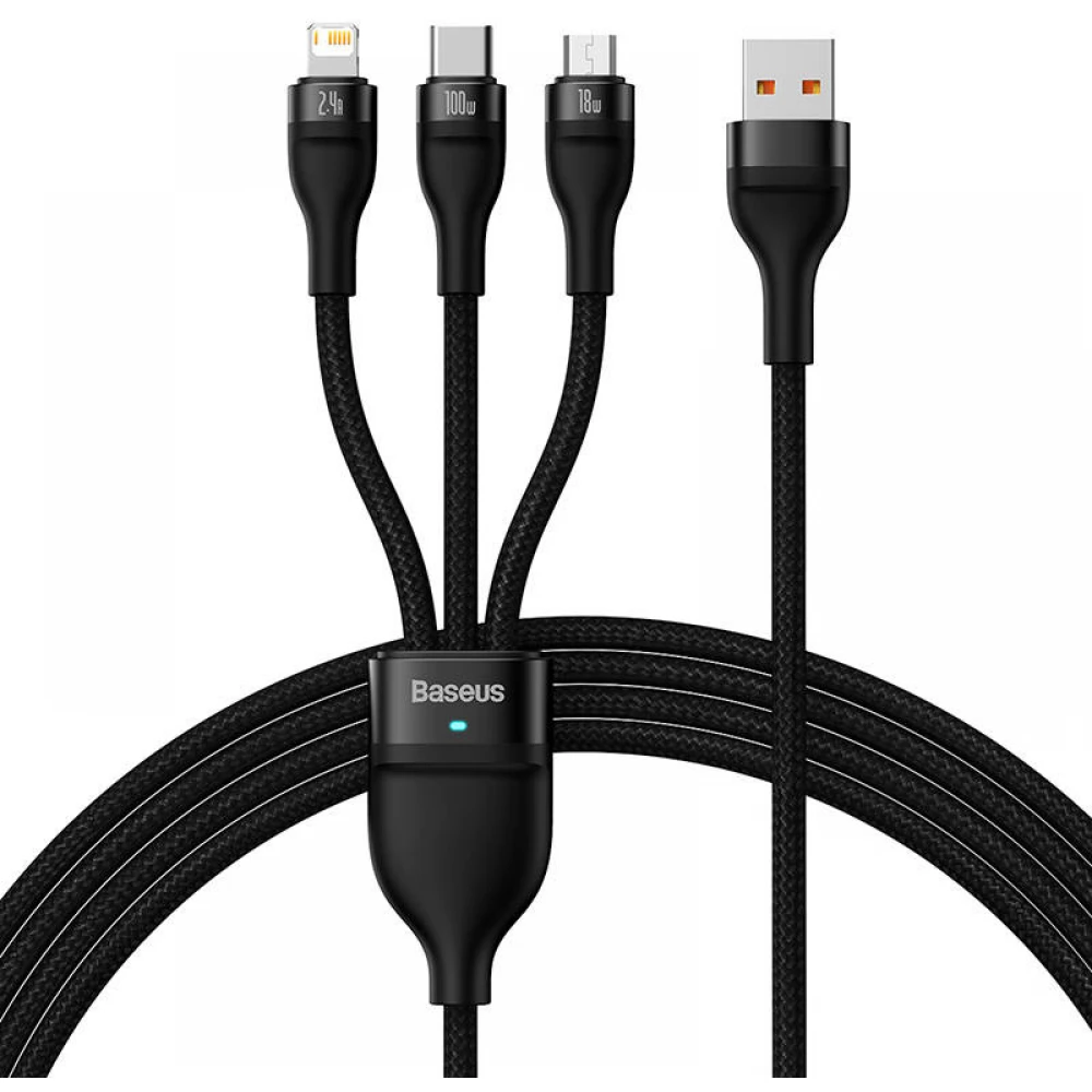 BASEUS USB Lightning + Micro USB + USB Type C Átalakító Fekete 1.2m CASS030001