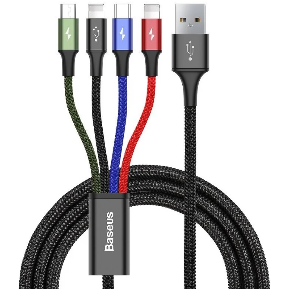 BASEUS USB Lightning + Micro USB + USB Type C Átalakító Fekete 1.2m CA1T4-A01