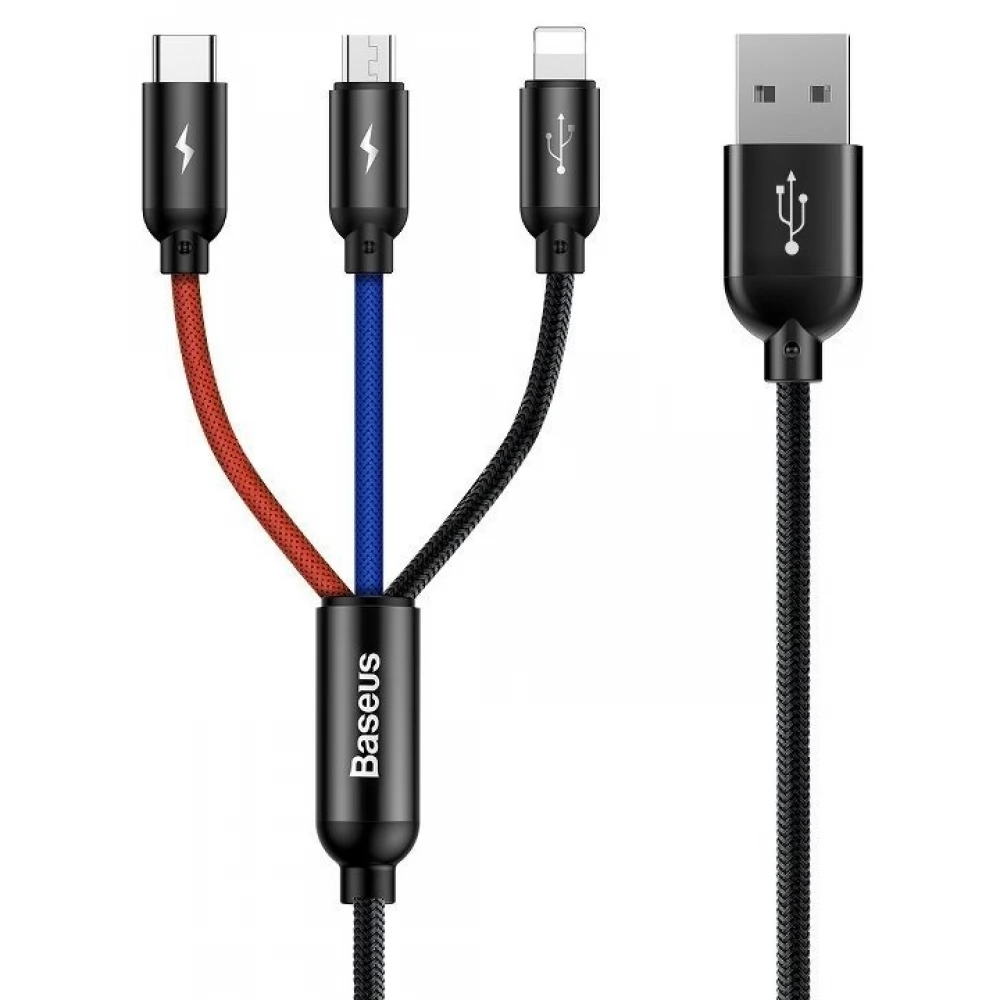 BASEUS USB Lightning + Micro USB + USB Type C Átalakító Fekete 30cm CAMLT-ASY01