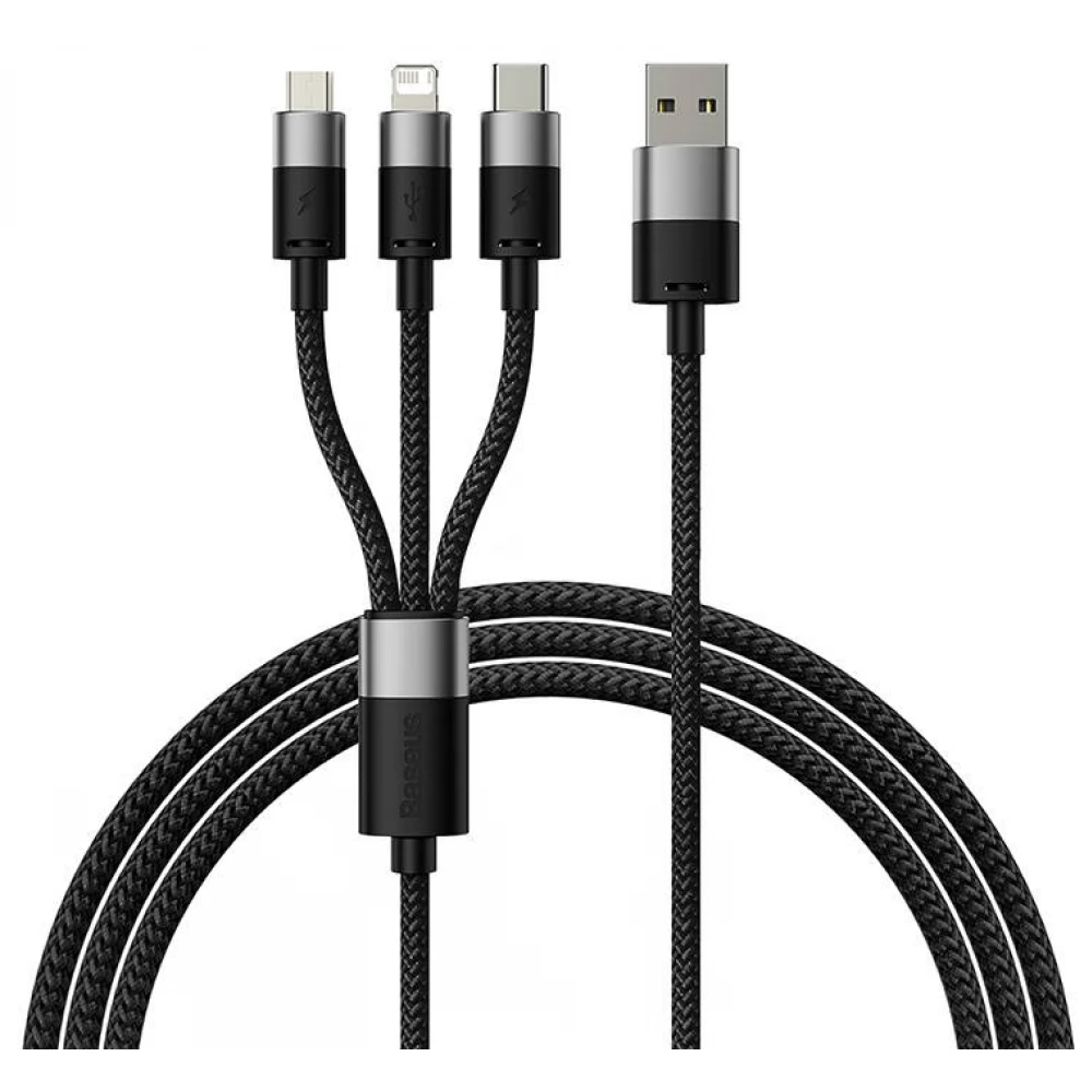 BASEUS USB Lightning + Micro USB + USB Type C Átalakító Fekete 60cm P10319900111-00