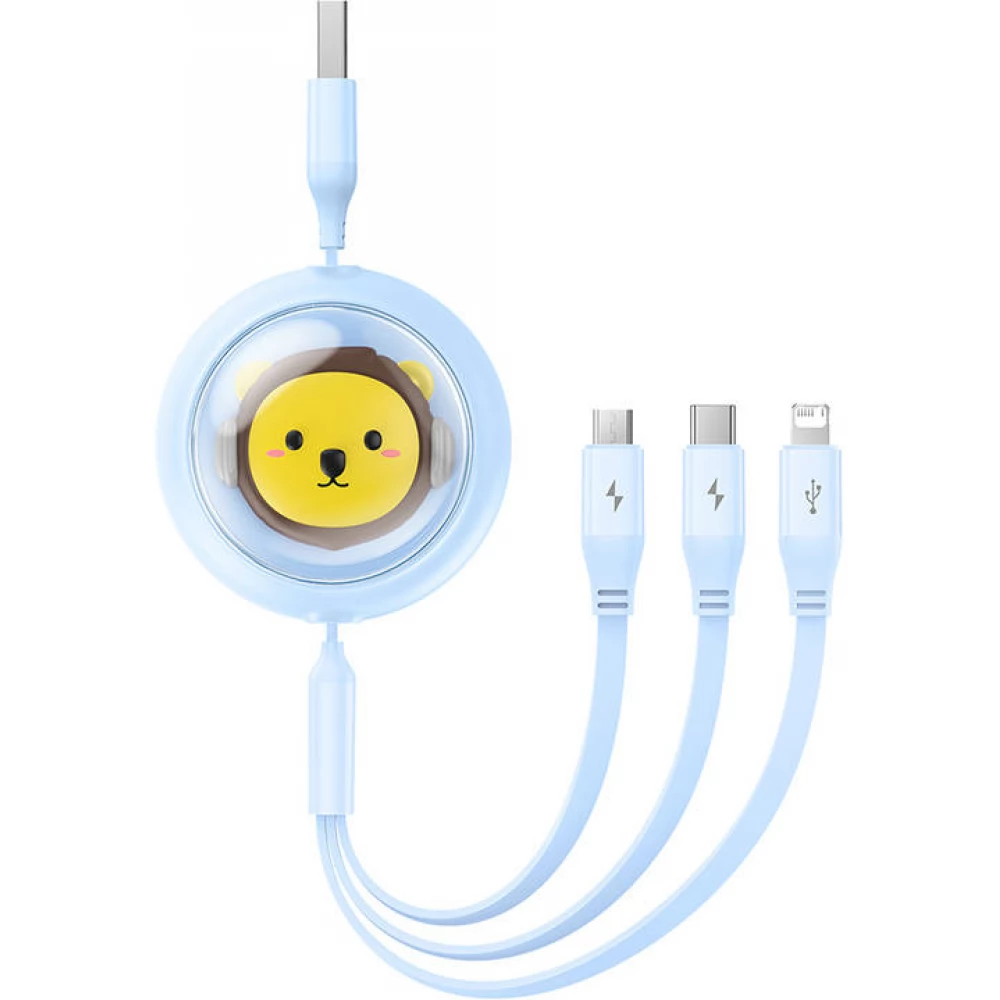 BASEUS USB Lightning + Micro USB + USB Type C Átalakító Kék 1.1m P10362900311-00