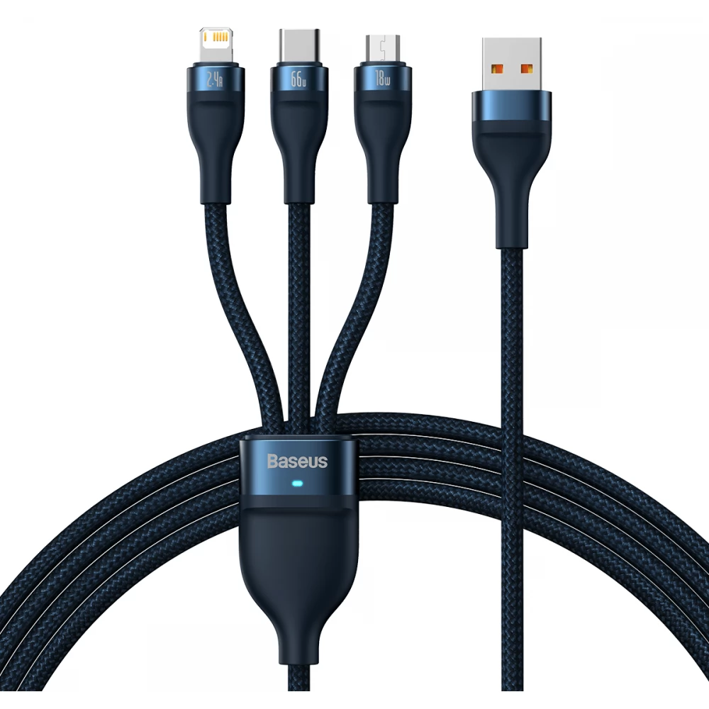 BASEUS USB Lightning + Micro USB + USB Type C Átalakító Kék 1.2m CASS040003