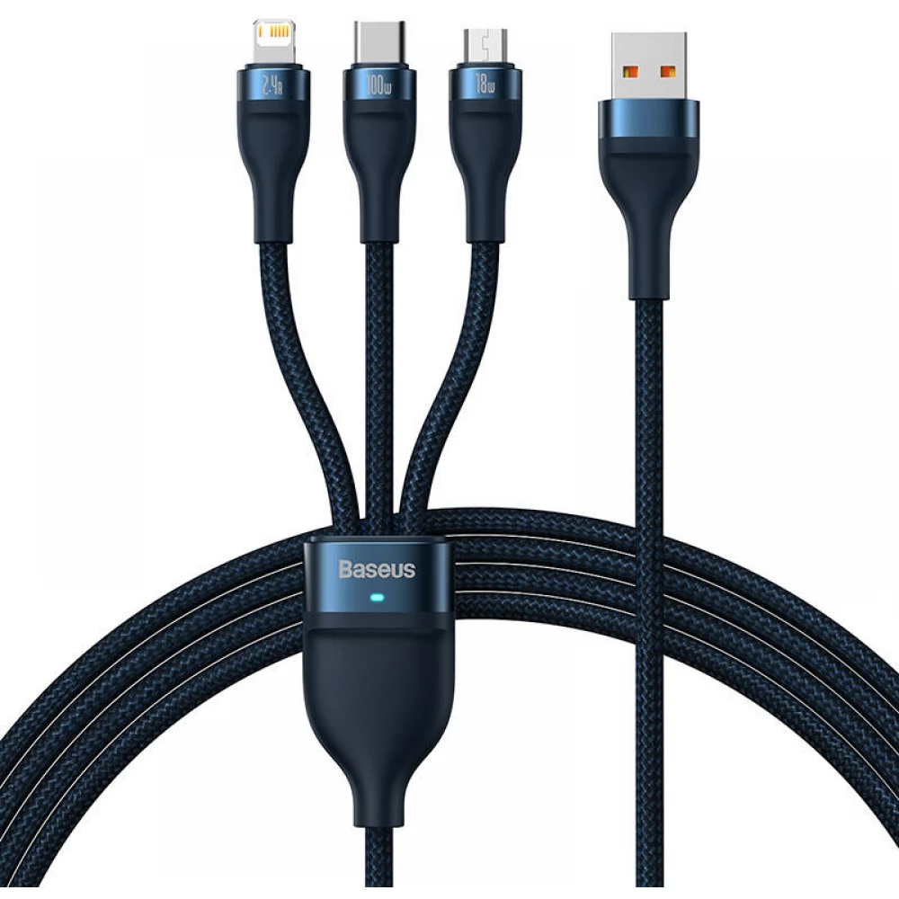 BASEUS USB Lightning + Micro USB + USB Type C Átalakító Kék 1.2m CASS030003