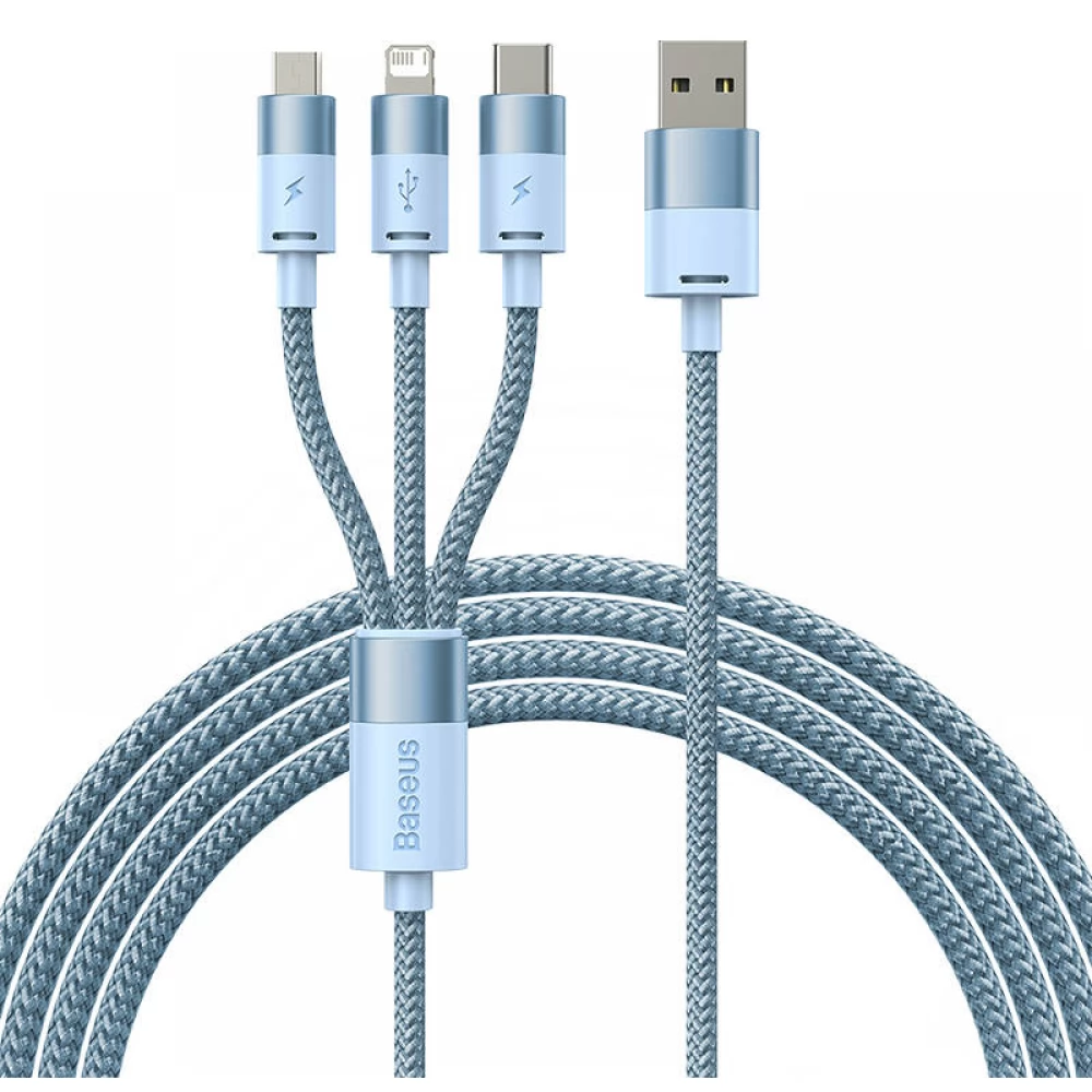 BASEUS USB Lightning + Micro USB + USB Type C Átalakító Kék 1.2m CAXS000017