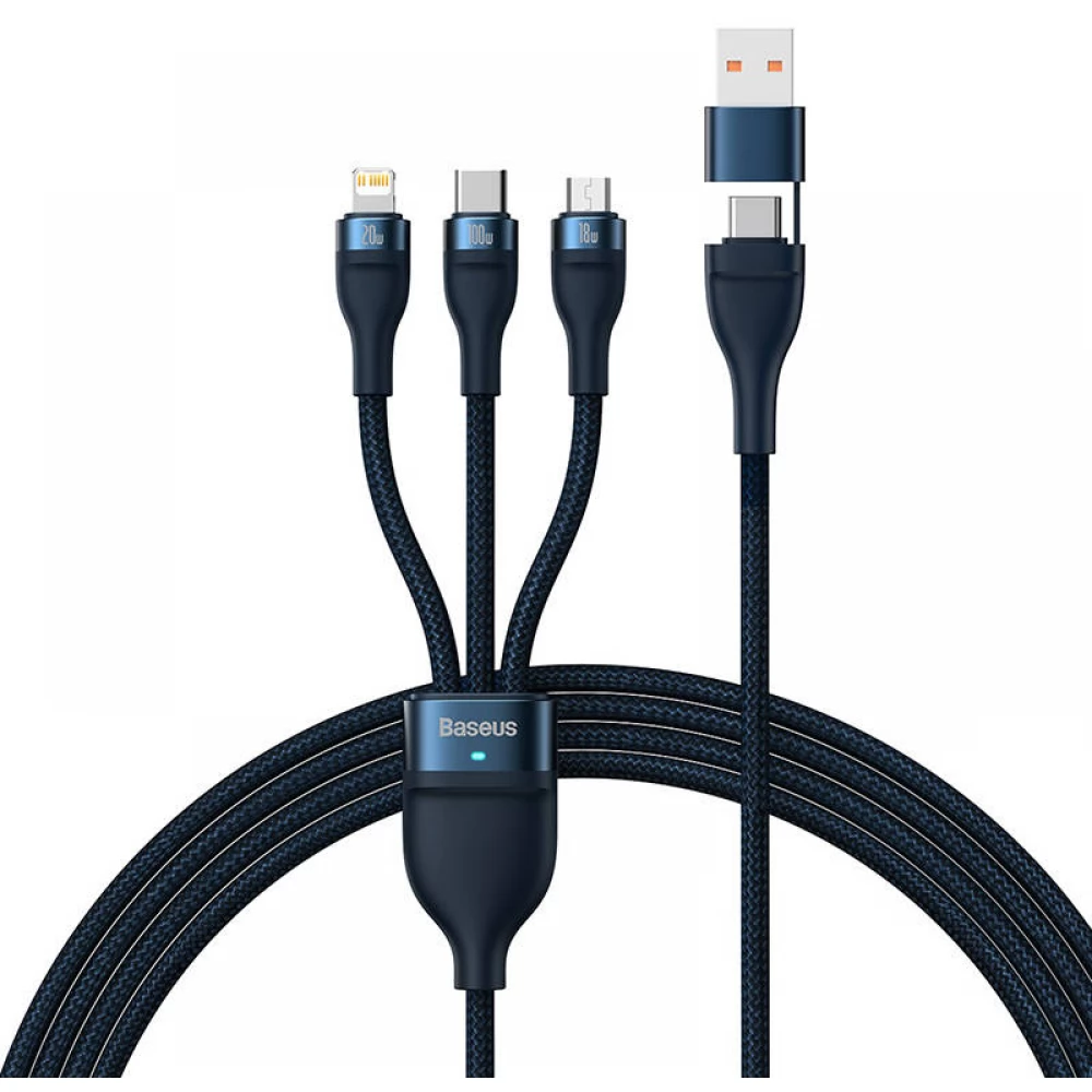 BASEUS USB Lightning + Micro USB + USB Type C Átalakító Kék 1.5m CASS030203