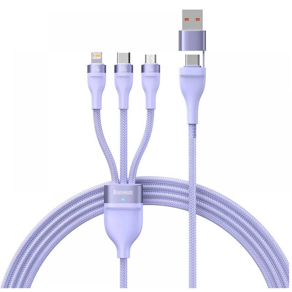 BASEUS USB Lightning + Micro USB + USB Type C Átalakító Lila 1.5m CASS030205