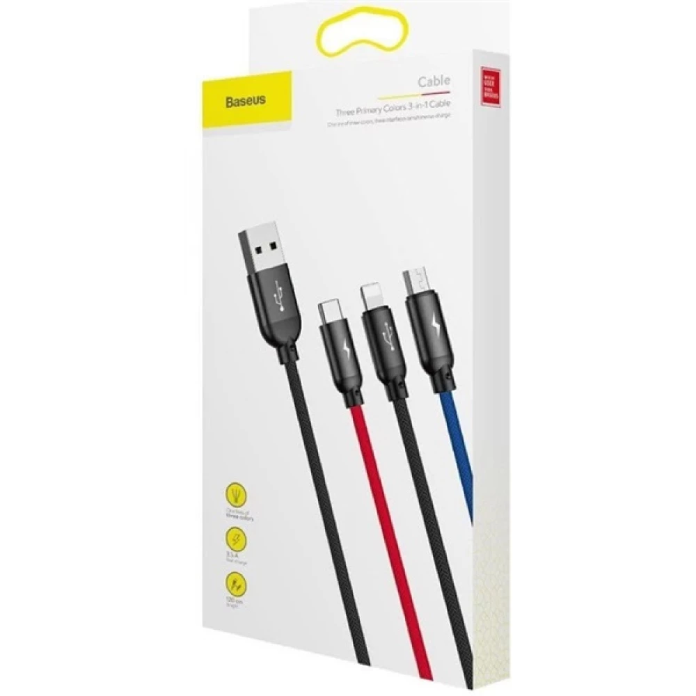 BASEUS USB Lightning + Micro USB + USB Type C Átalakító Mintás 1.2m CAMLT-BSY01