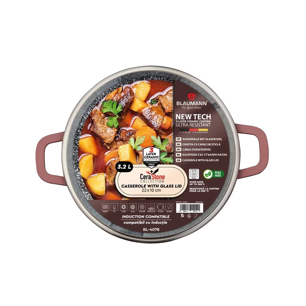 BLAUMANN BL-4078 Cerastone Collection fazék fedővel 22cm Bronz
