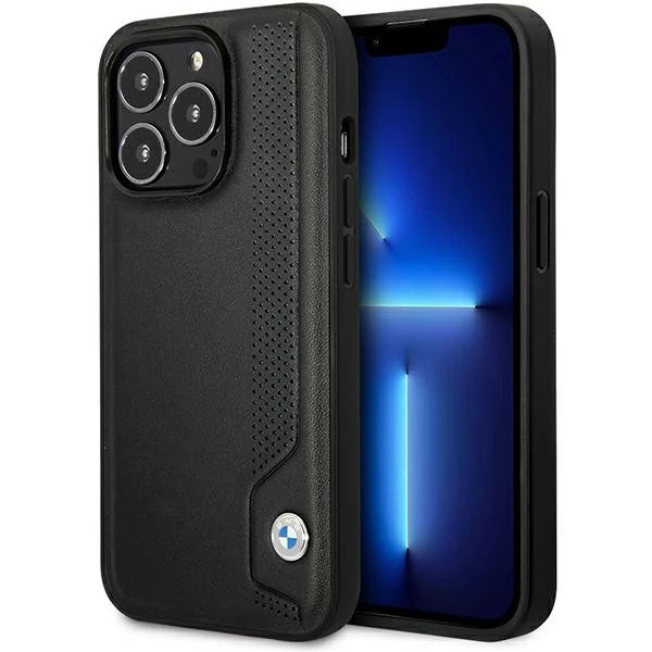 BMW Hardcase Leather hátlaptok iPhone 14 Pro fekete