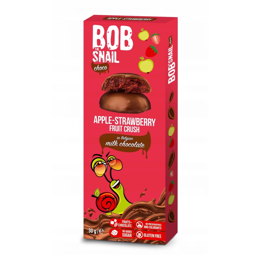 Bob Snail gyümölcs snack étcsokoládéban alma-eper 30 g