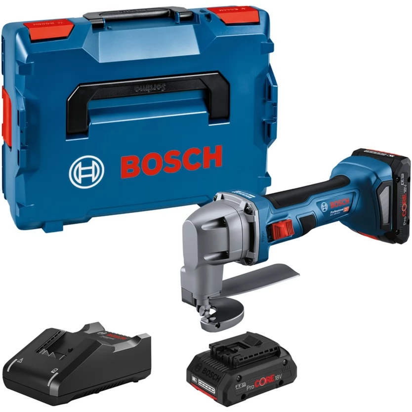BOSCH GSC 18V-16 E Professional Akkus lemezvágó olló + 2 db ProCORE 4.0Ah akku + L-BOXX