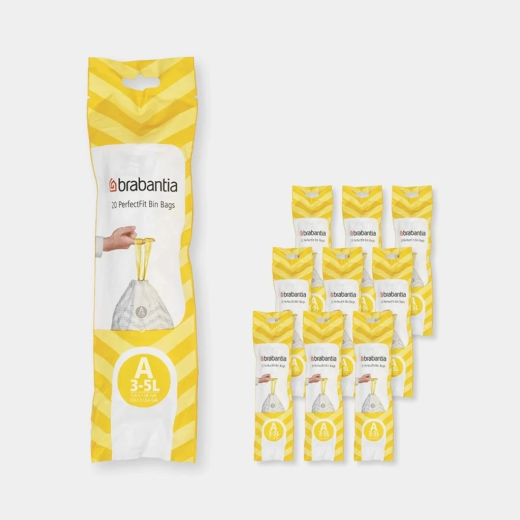 BRABANTIA PerfectFit szemeteszsák A méret 3-5L Multipack 200 zsák 10 tekercs 20 zsák/tekercs - 137648