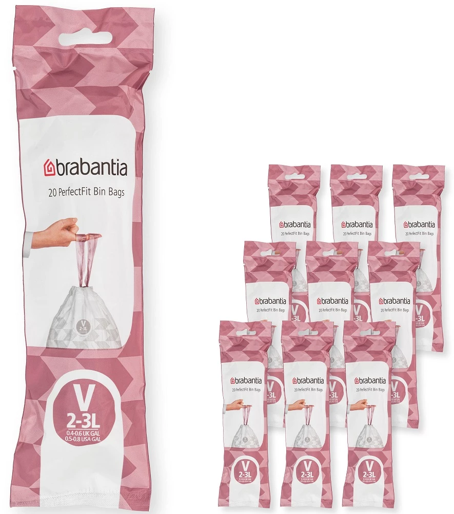 BRABANTIA PerfectFit szemeteszsák V méret 2-3L Multipack 200 zsák 10 tekercs 20 zsák/tekercs - 137686