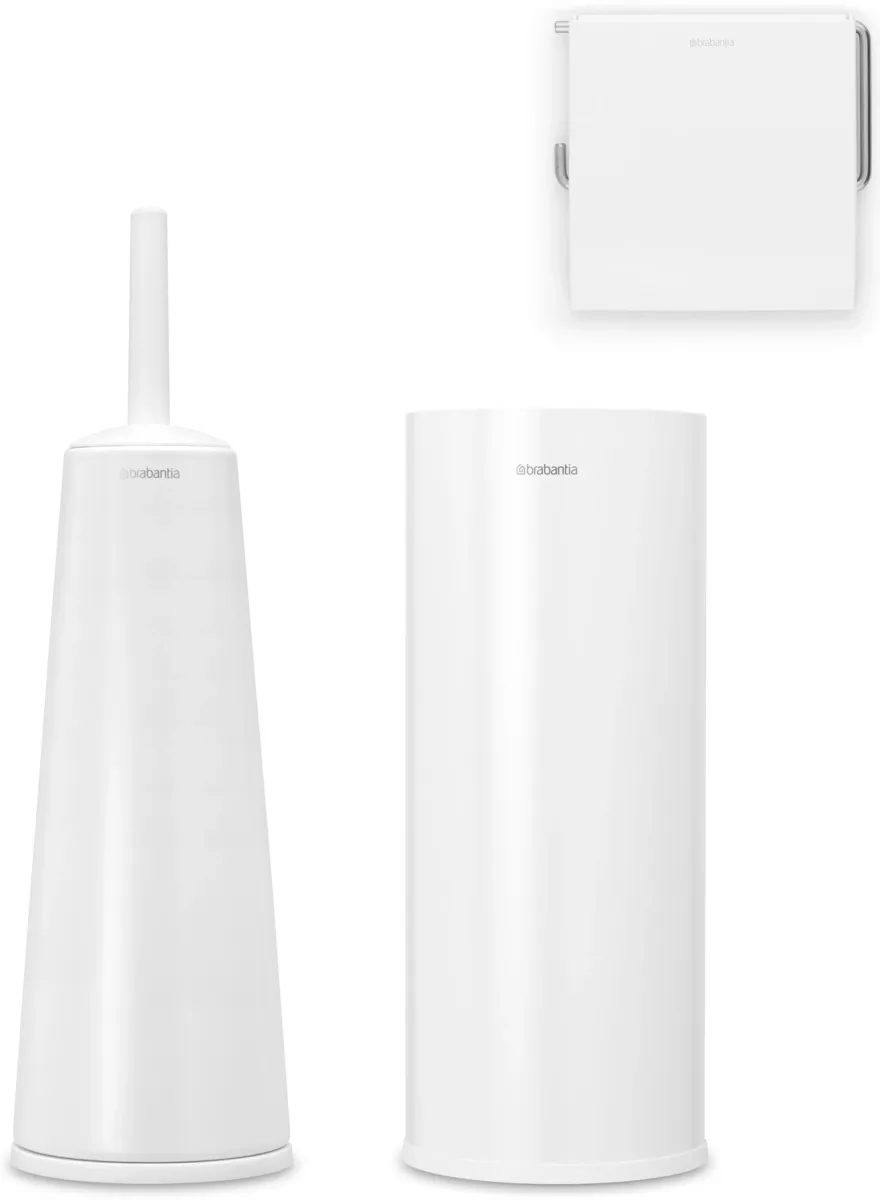 BRABANTIA ReNew 3db-os WC pipere csomag WC-kefe WC-papír és tartalék WC-papír tartó acél fehér - 280627