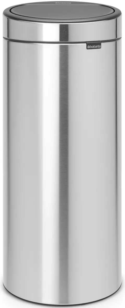 BRABANTIA Touch Bin New Soft-Touch nyomófedeles hulladékgyűjtő belső tartállyal kerek 30L - G méret r.m. acél selyem - 115349