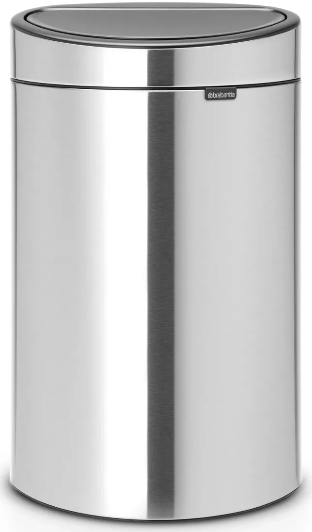 BRABANTIA Touch Bin New Soft-Touch nyomófedeles hulladékgyűjtő belső tartállyal ovális 40L - L méret r.m. acél selyem ujjlenyomatmentes - 114809