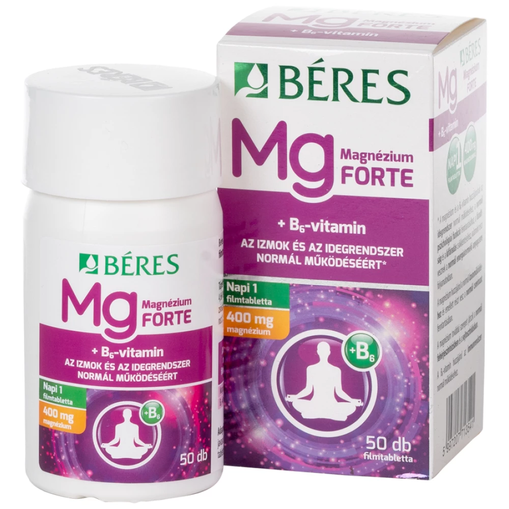 BÉRES Béres magnézium 400mg+B6 -vitamin forte tabletta 50 db