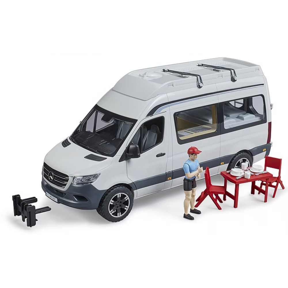 BRUDER Mercedes Benz Sprinter kemping jármű kiegészítőkkel