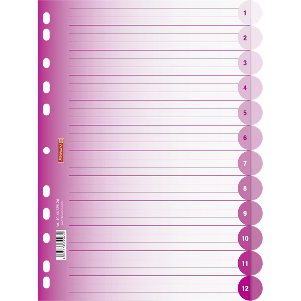 BRUNNEN Regiszter műanyag A4 12 részes pink
