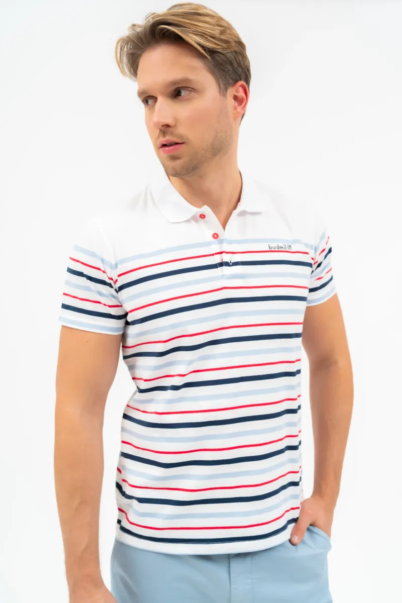 BUDMIL Modern fit galléros póló Férfi M fehér-s.kék 20730267-001251-0399