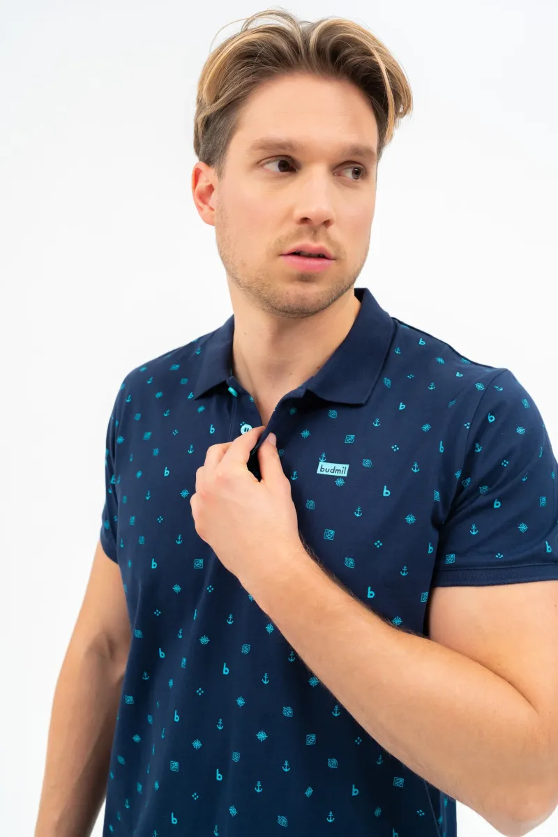 BUDMIL Modern fit galléros póló Férfi M s.kék 20730269-003251-0399