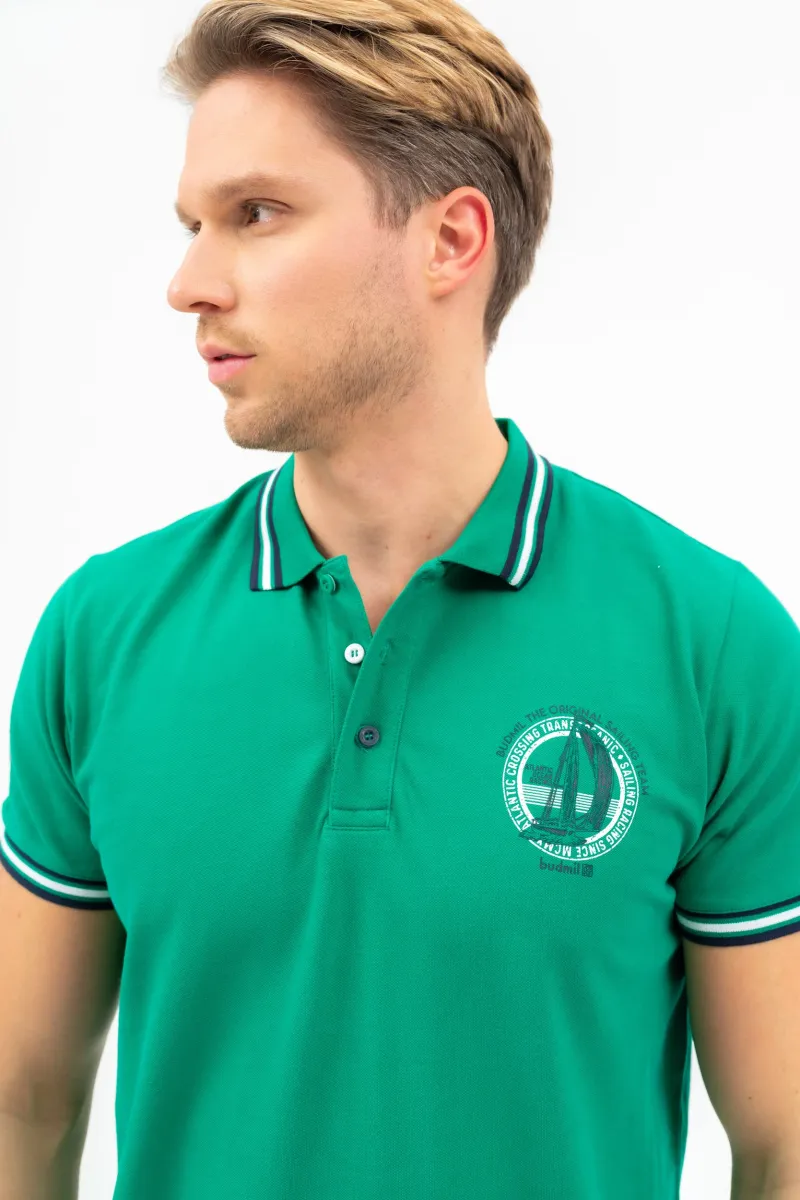 BUDMIL Modern fit galléros póló Férfi M zöld 20730264-003251-0399