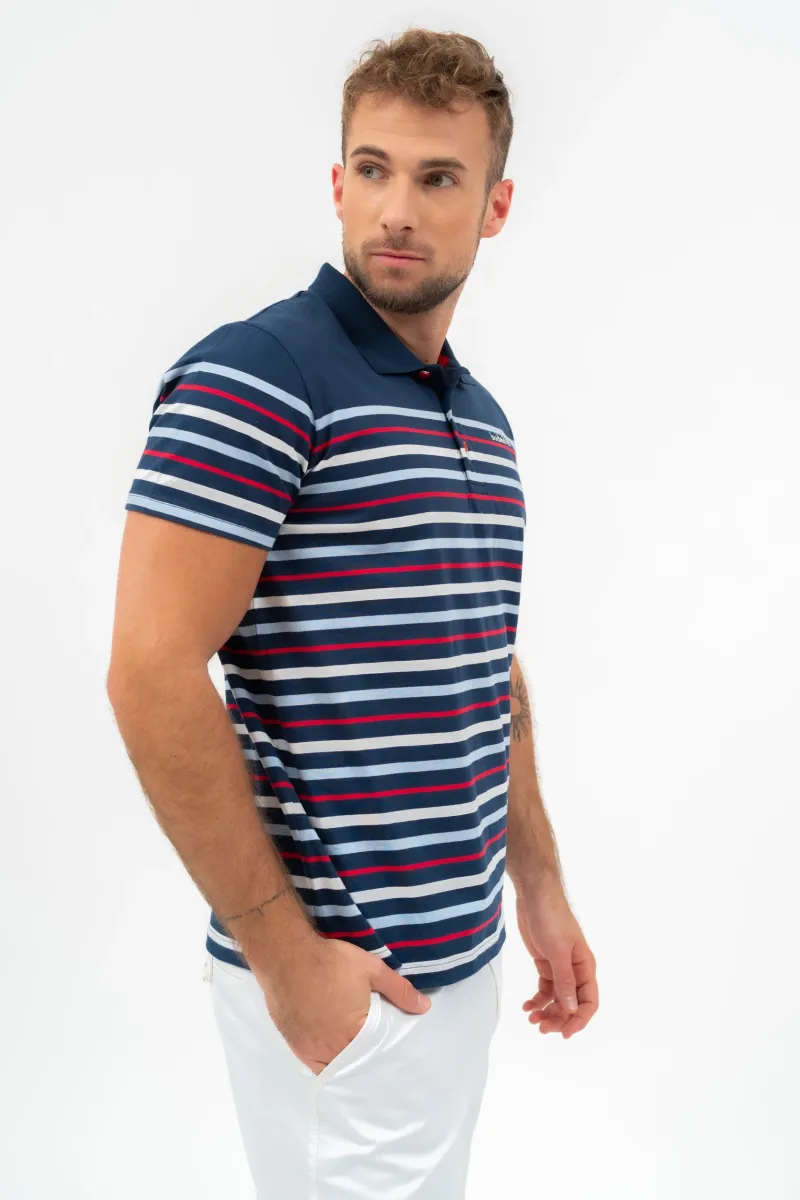 BUDMIL Modern fit galléros póló Férfi XXL s.kék-fehér 20730267-002251-0699