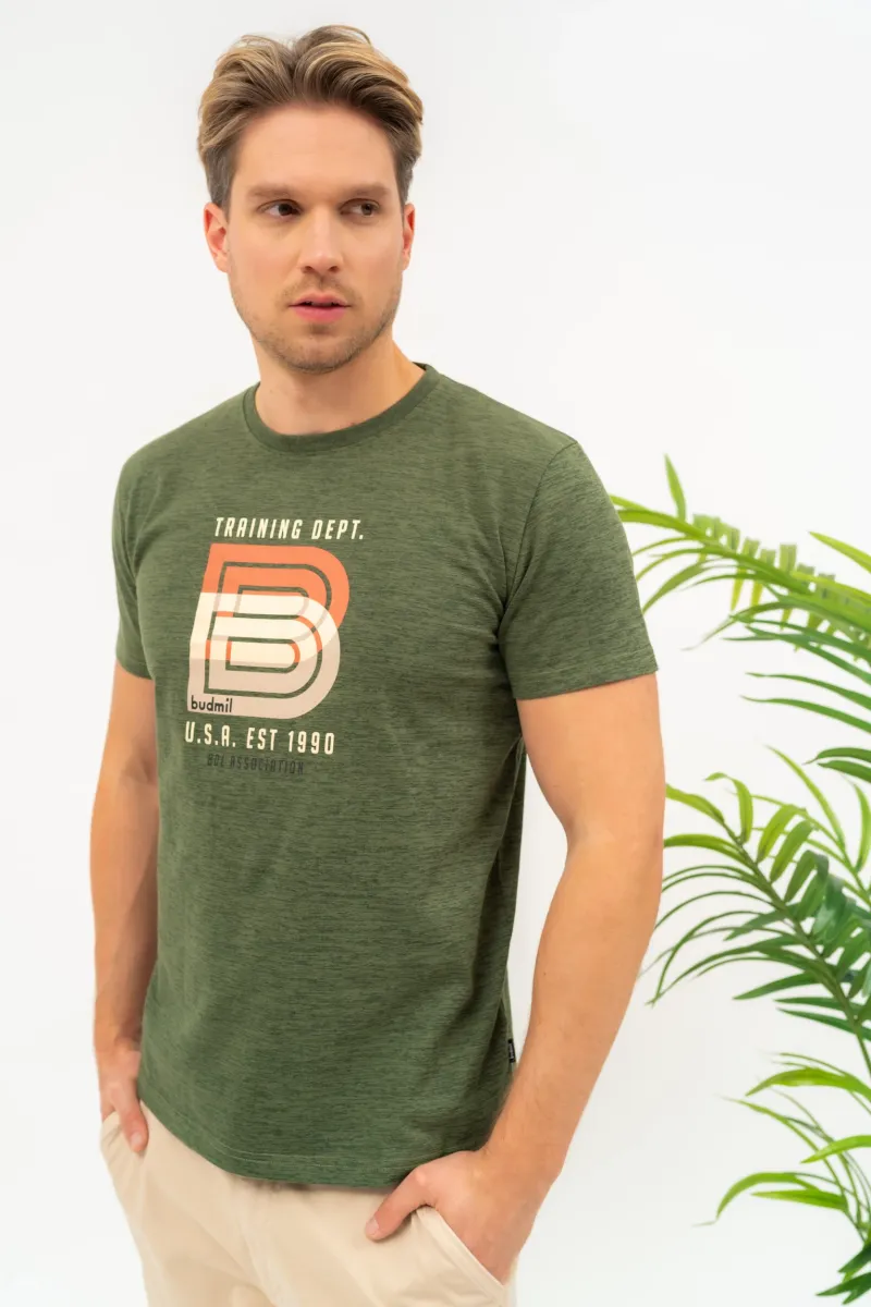 BUDMIL modern fit póló Férfi M keki zöld-melír 20310109-002251-0399