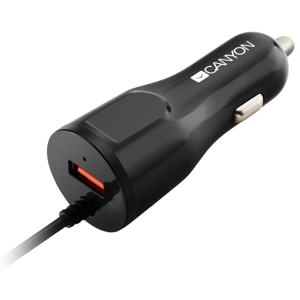CANYON Autós töltő C-033 1x USB fix Lightning kábel 2.4A fekete