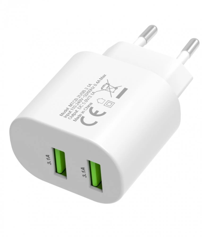 CELLECT Hálózati töltő adapter 2 USB csatlakozóval 3.1A 10W fehér
