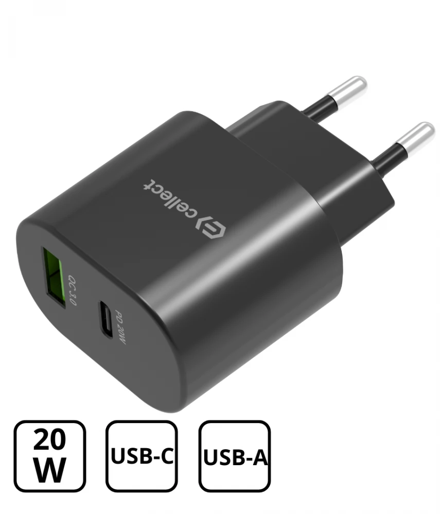 CELLECT Hálózati töltő adapter gyorstöltő funkcióval 20W fekete