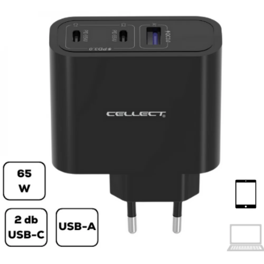 CELLECT Hálózati töltő adapter gyorstöltő funkcióval 65W fekete