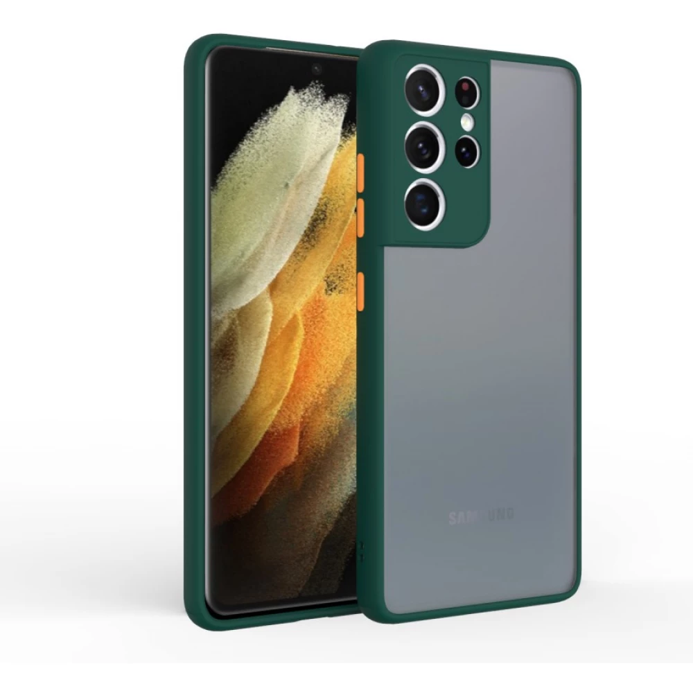 CELLECT Műanyag matt tok Samsung Galaxy S21 Ultra zöld-narancssárga