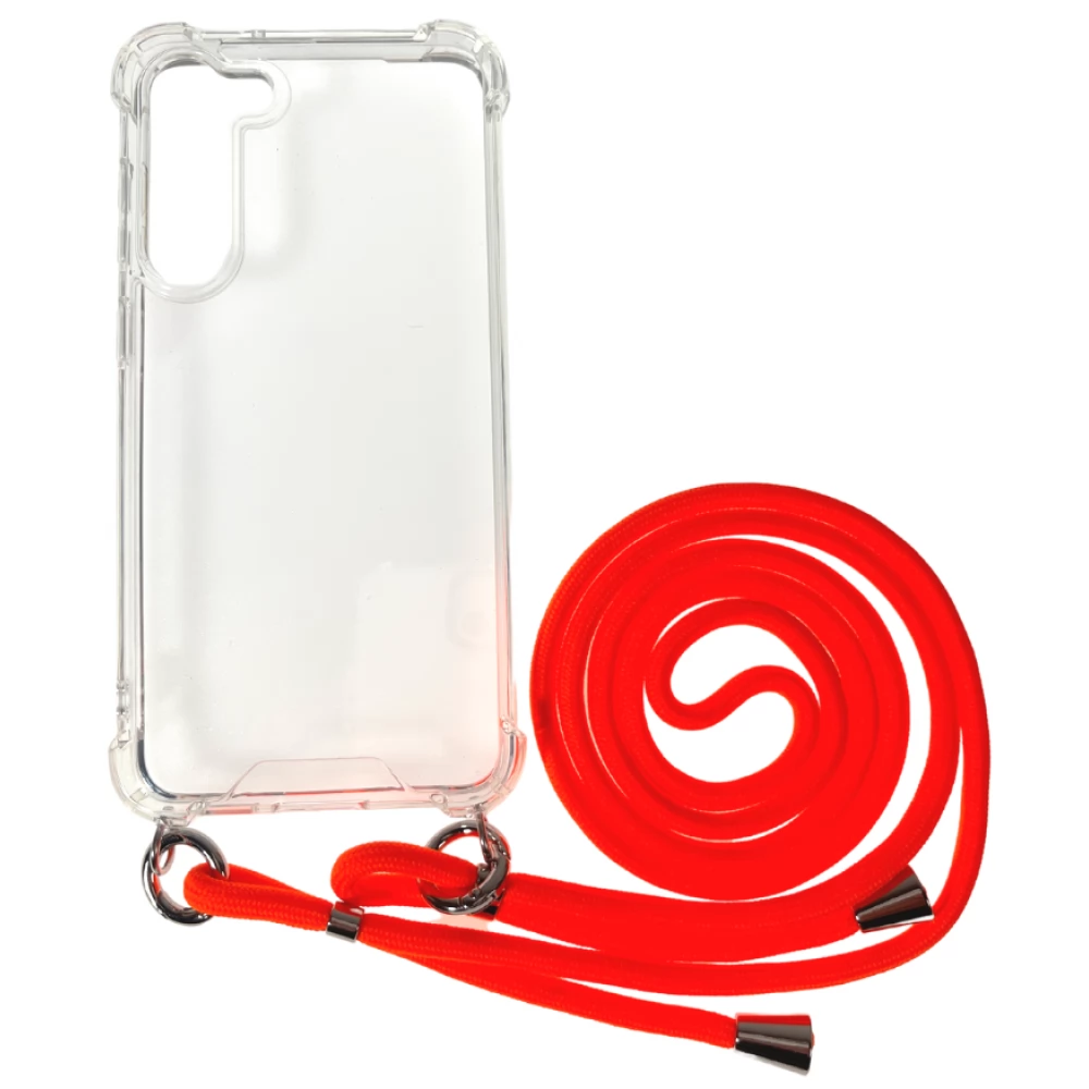 CELLECT Nyakba akasztható hátlaptok Samsung Galaxy S23 átlátszó-narancssárga zsinór