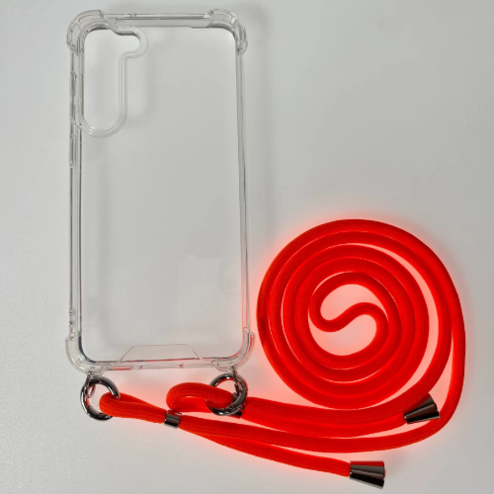 CELLECT Nyakba akasztható hátlaptok Samsung Galaxy S24 Plus átlátszó-narancssárga zsinór