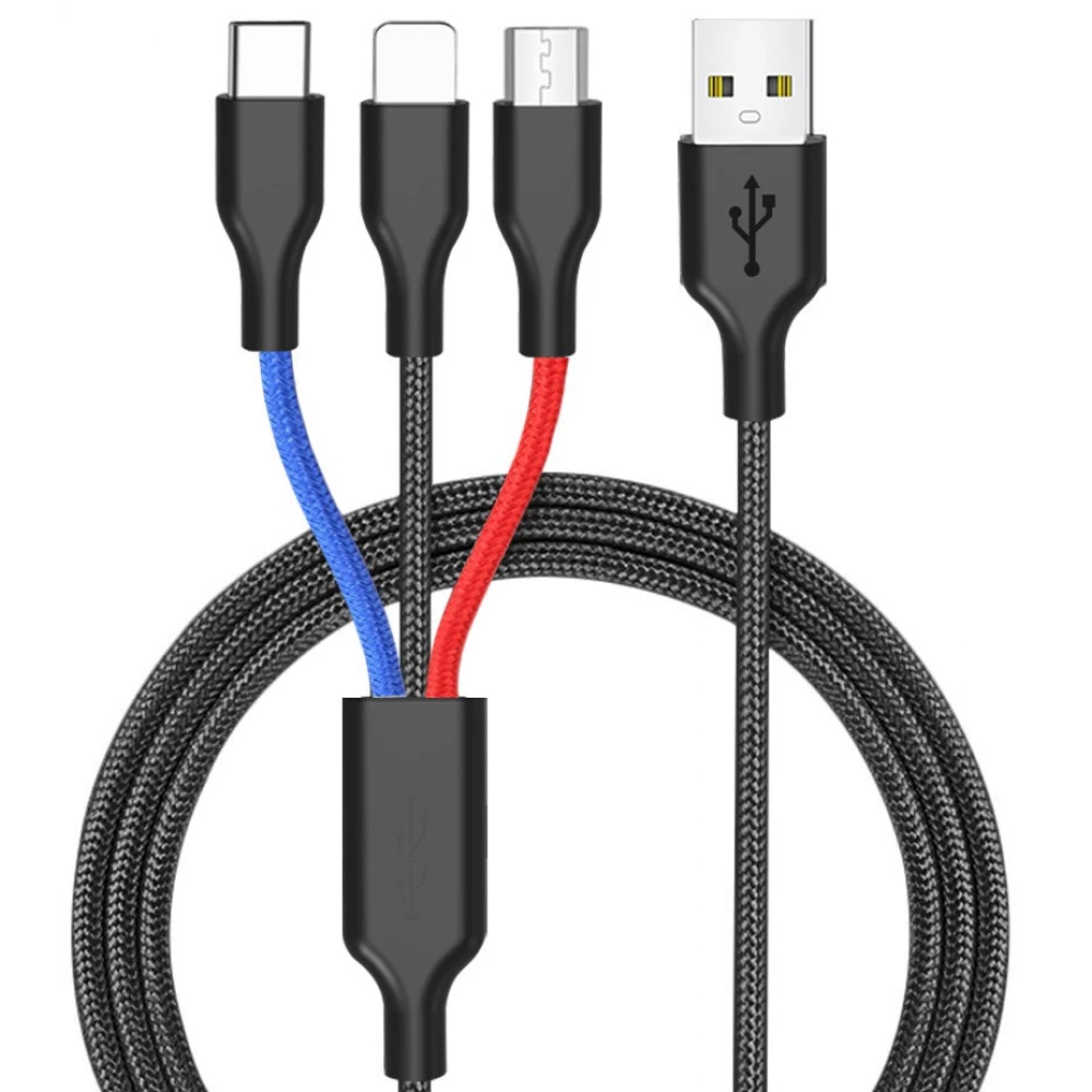 CELLECT USB Lightning + Micro USB + USB Type C Átalakító Fekete 1.2m MDCU-3IN1