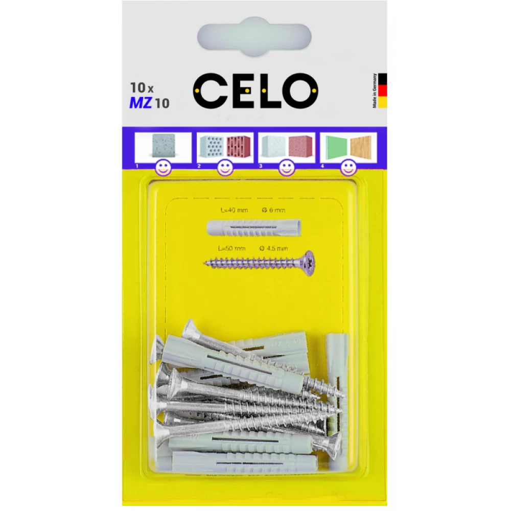 CELO MZ univerzális műanyag dűbel 8x48+6.0x70 facsavar- 8db / bliszter