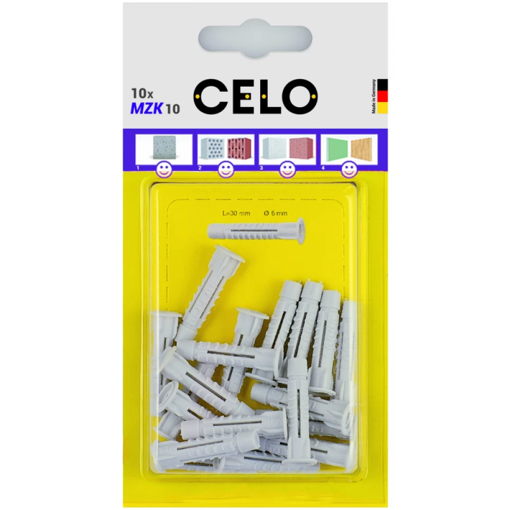 CELO MZK univerzális galléros műanyag dűbel 6x41 - 10db / bliszter
