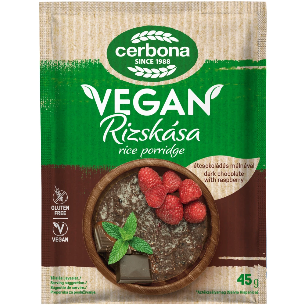 Cerbona vegán rizskása étcsoki-málna 45 g