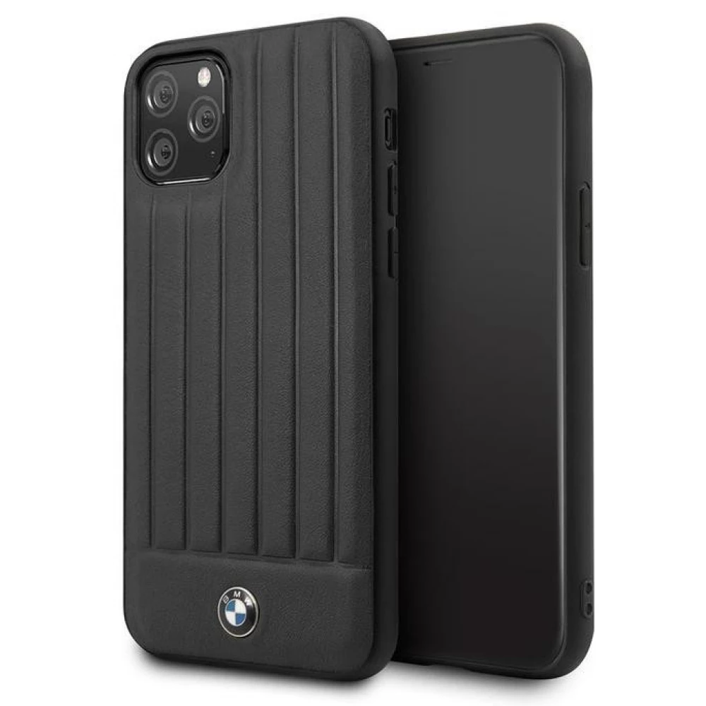 CG MOBILE Bőr csíkos hátlap tok BMW Logóval iPhone 11 Pro Max fekete