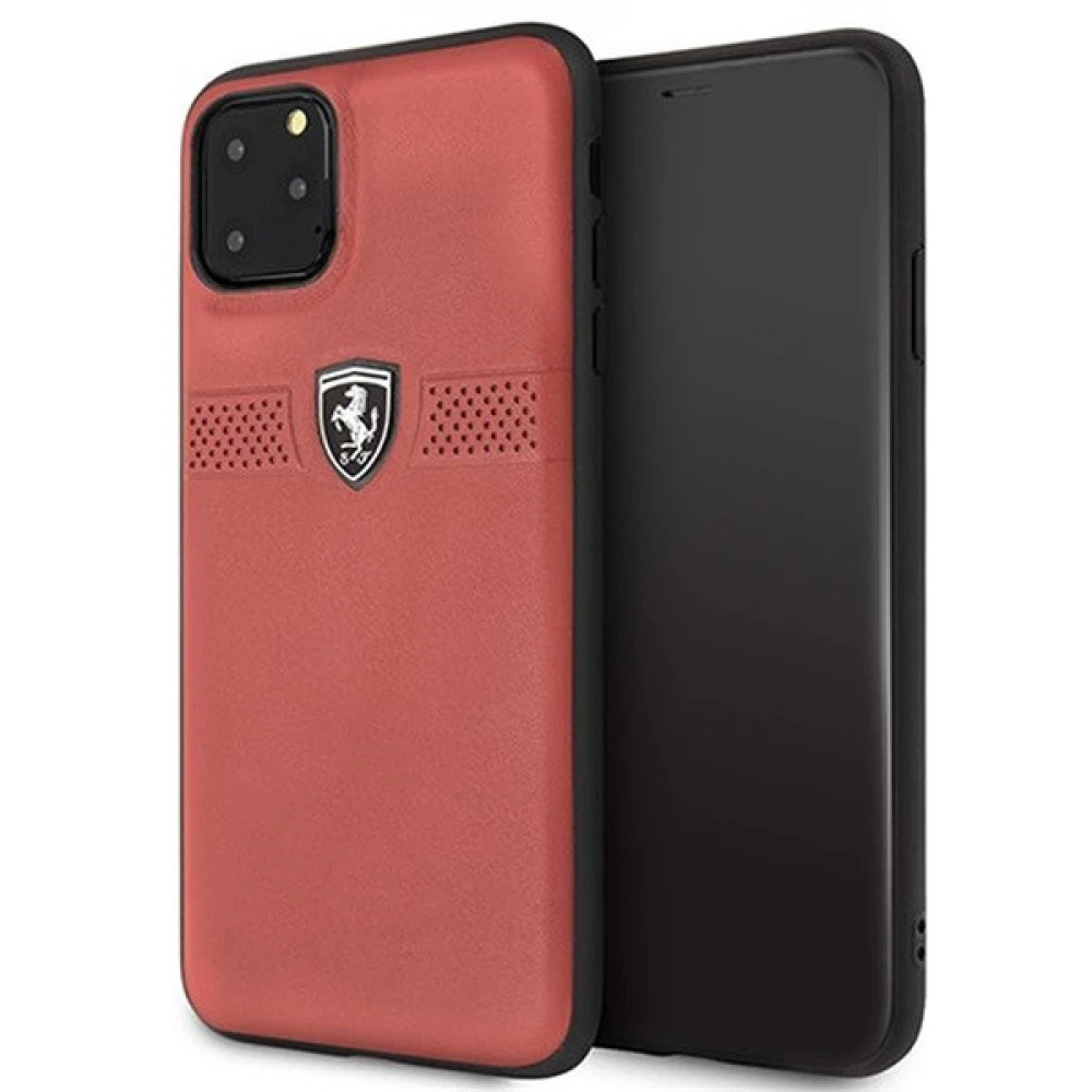 CG MOBILE Bőr hátlap tok Dombornyomott lukacsos csíkkal Ferrari Off Track Logóval iPhone 11 Pro Max piros