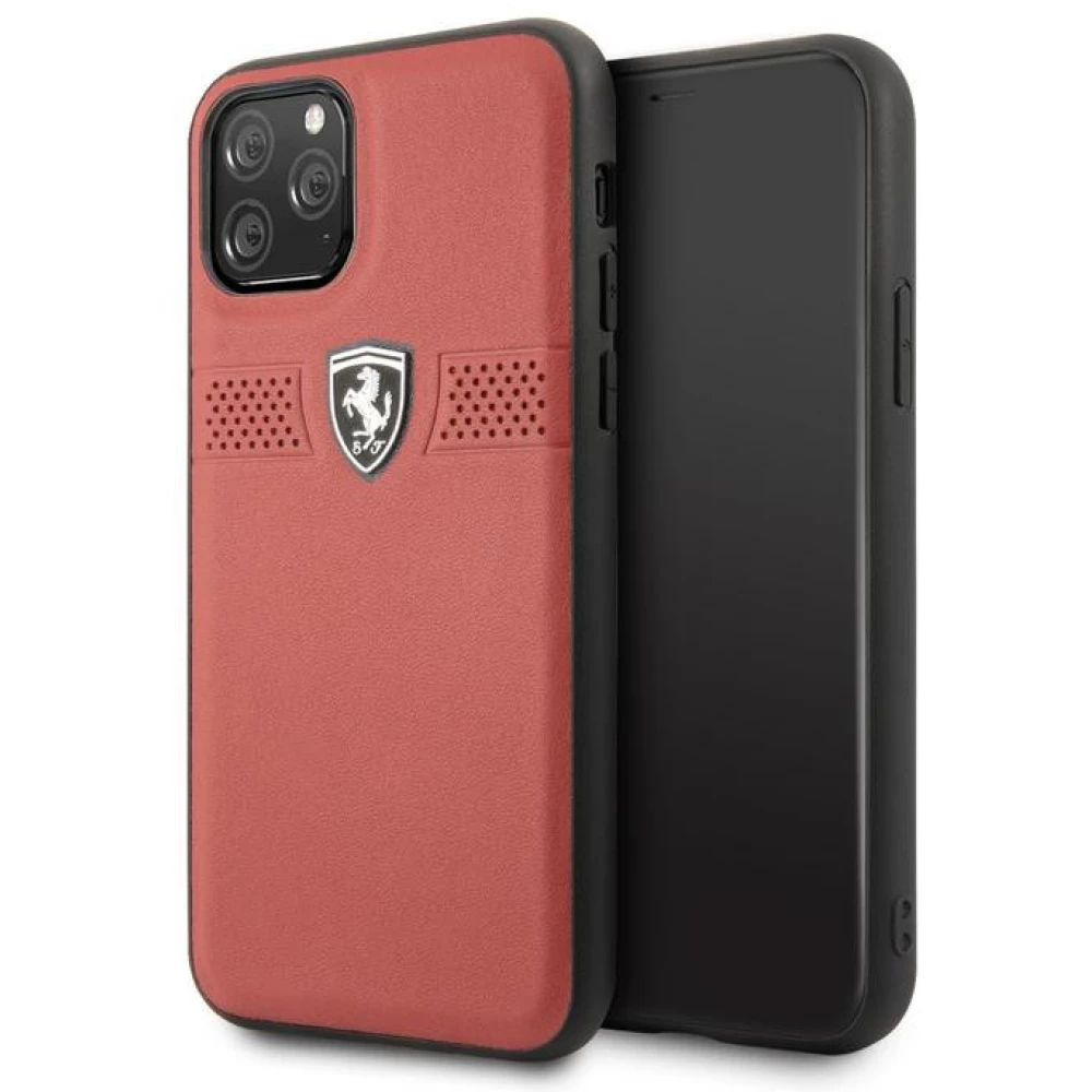 CG MOBILE Bőr hátlap tok Dombornyomott lukacsos csíkkal Ferrari Off Track Logóval iPhone 11 Pro piros