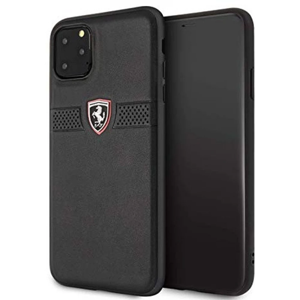 CG MOBILE Bőr hátlap tok Dombornyomott lukacsos csíkkal Ferrari Off Track Logóval iPhone 11 Pro Max fekete