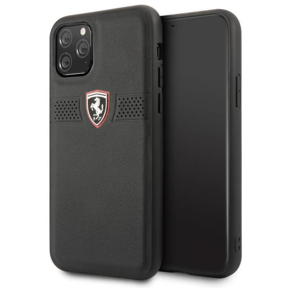 CG MOBILE Bőr hátlap tok Dombornyomott lukacsos csíkkal Ferrari Off Track Logóval iPhone 11 Pro fekete