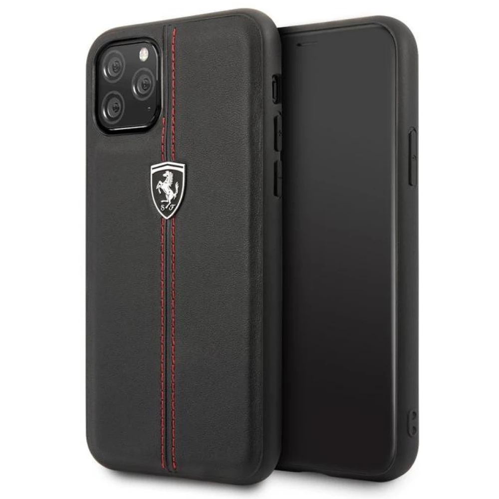 CG MOBILE Bőr hátlap tok Ferrari Off Track Logóval iPhone 11 Pro fekete