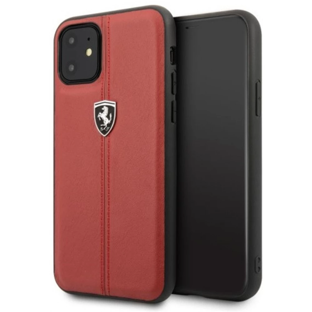 CG MOBILE Bőr hátlap tok Ferrari Off Track Logóval iPhone 11 Pro Max piros