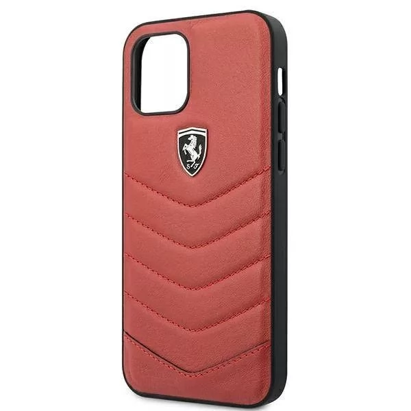 CG MOBILE Bőr hátlap tok Ferrari Off Track Logóval iPhone 12 / 12 Pro piros