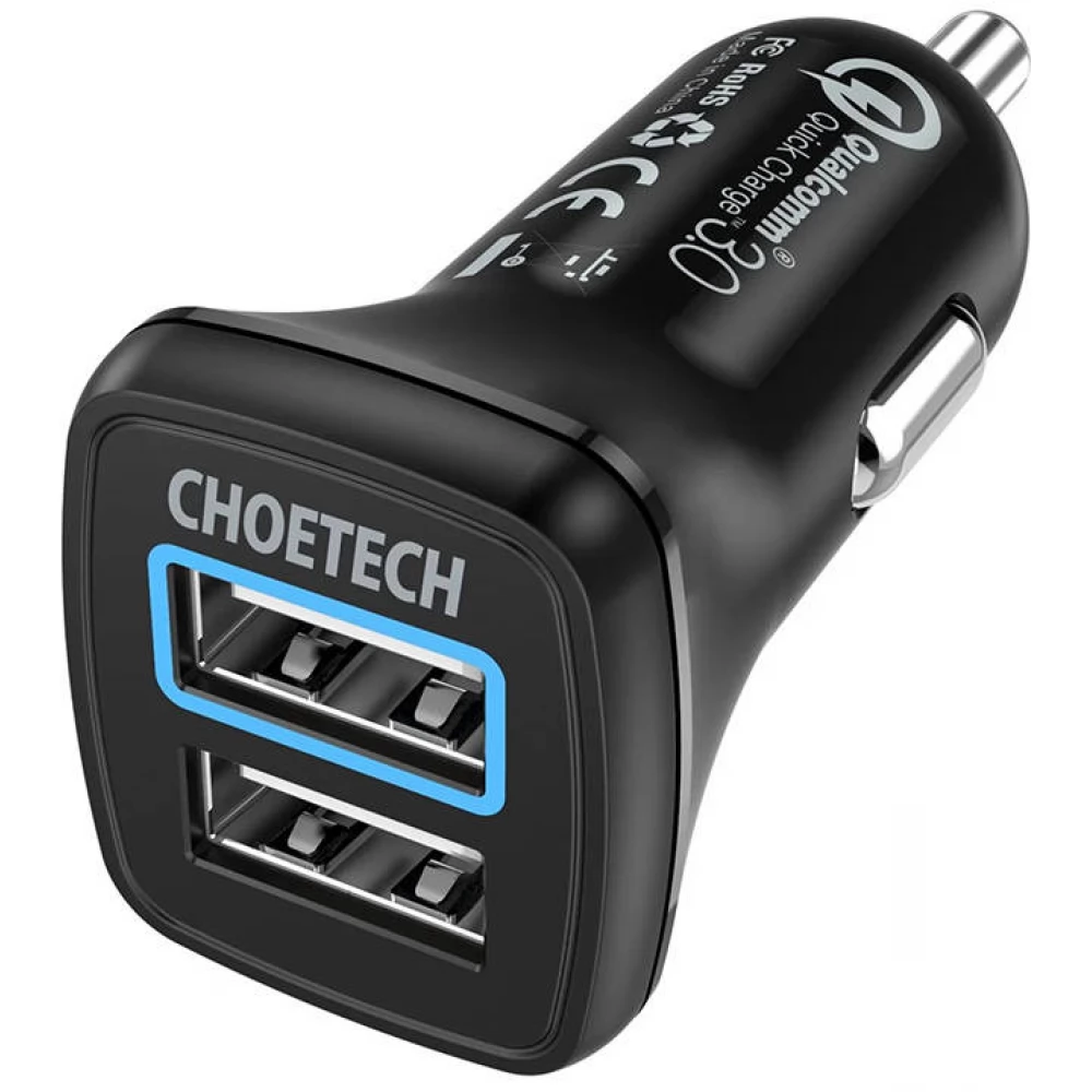 CHOETECH Autós töltő 2xUSB QC 3.0 30W fekete