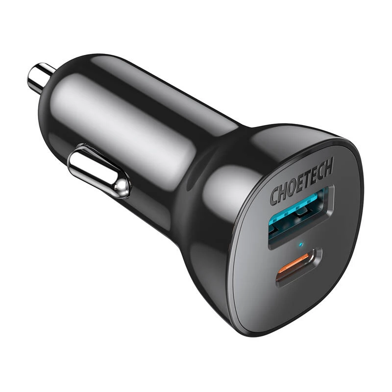 CHOETECH TC0005 Autós töltő 1xUSB 1xUSB-C 20W fekete